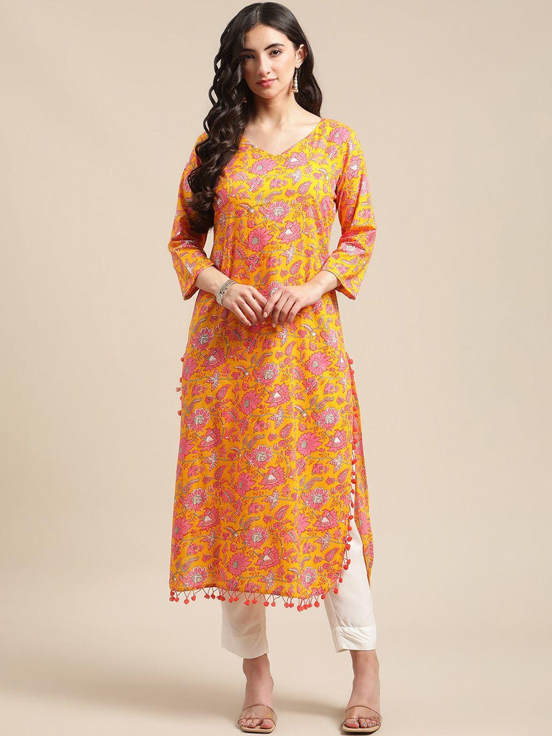 varanga women orange & pink ethnic motifs printed kurta