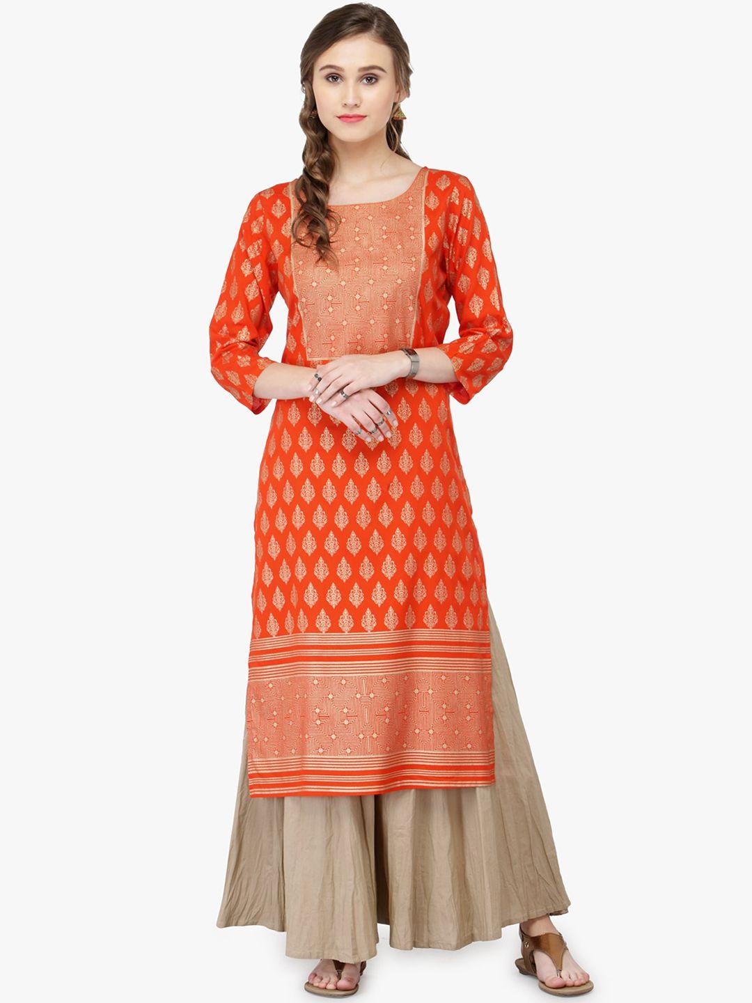 varanga women orange ethnic motifs printed kurta