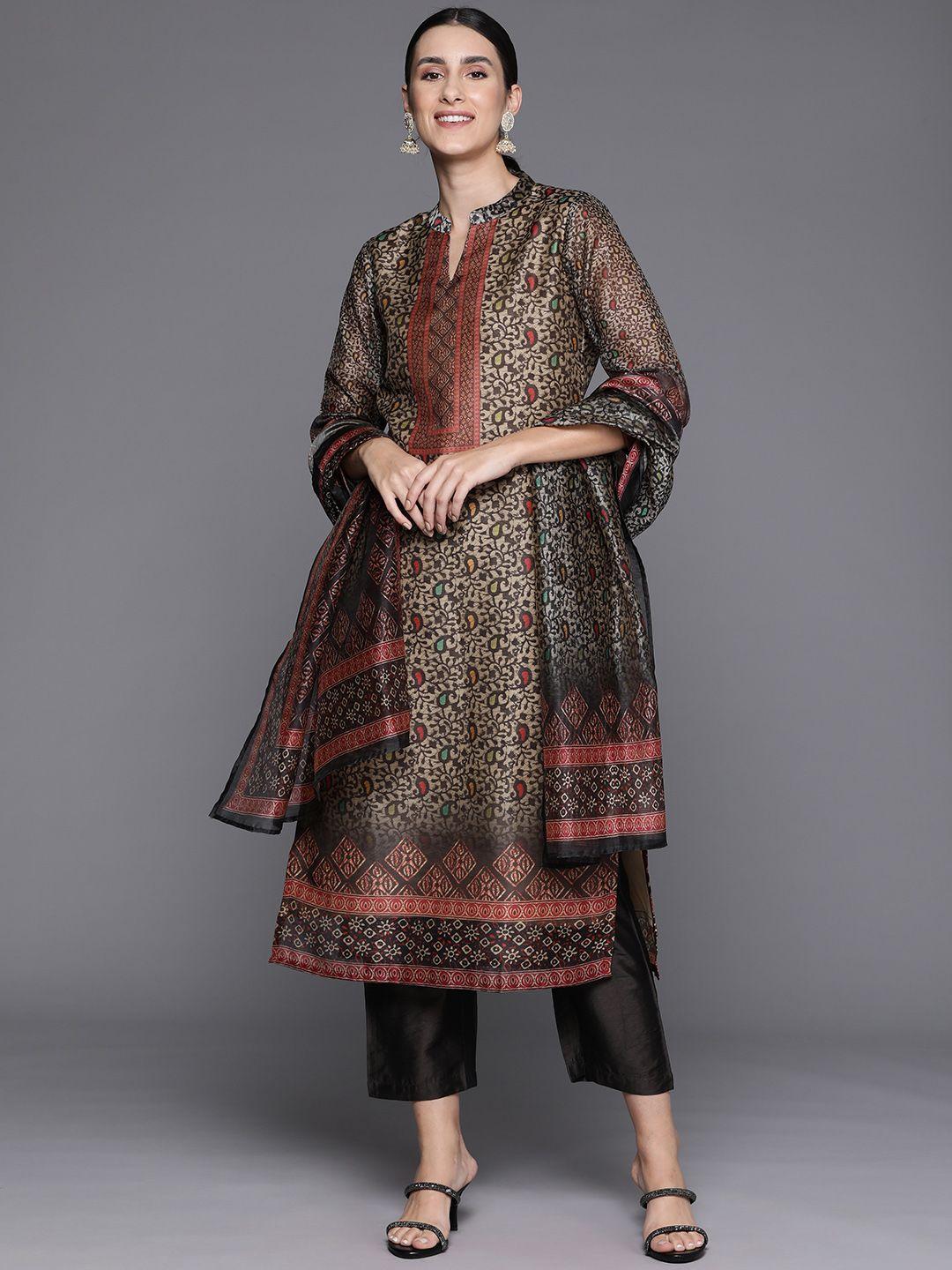 varanga women paisley printed regular chanderi silk kurta with trousers & dupatta