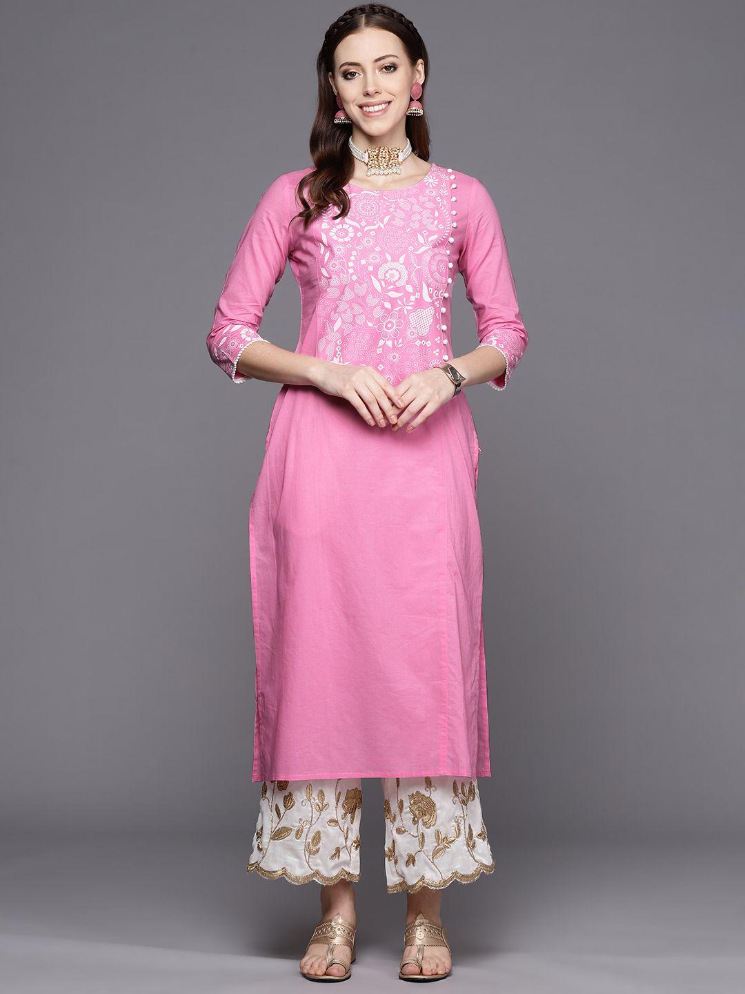 varanga women pink ethnic motifs yoke design kurta