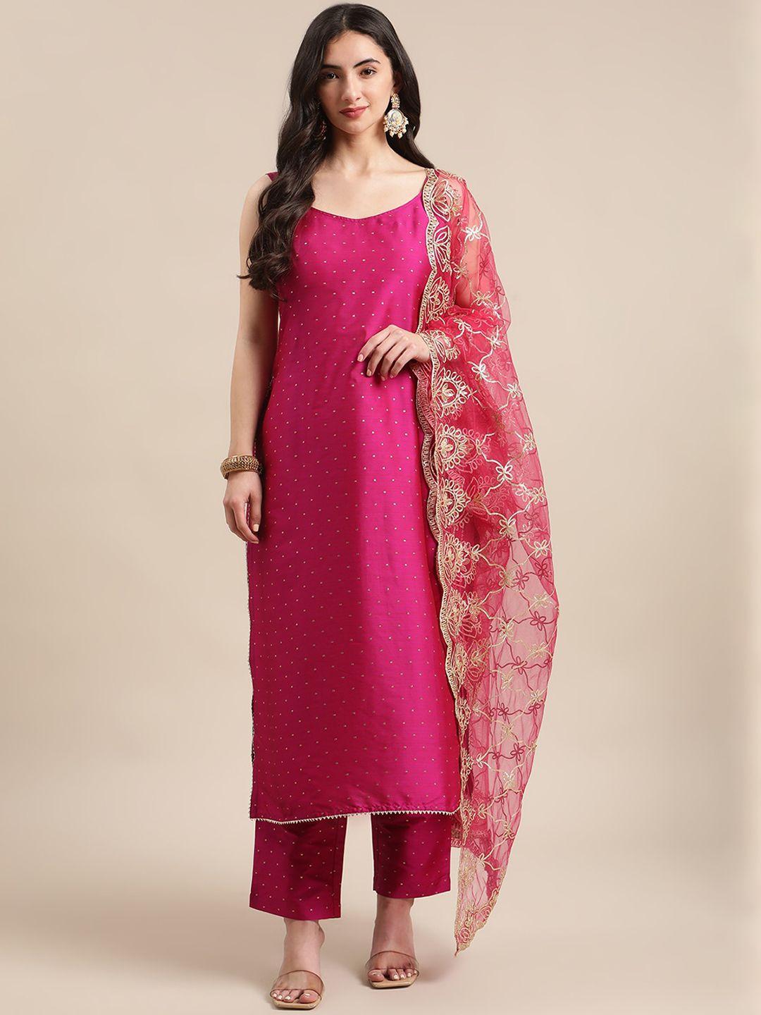 varanga women pink printed gotta patti kurta with trousers & dupatta