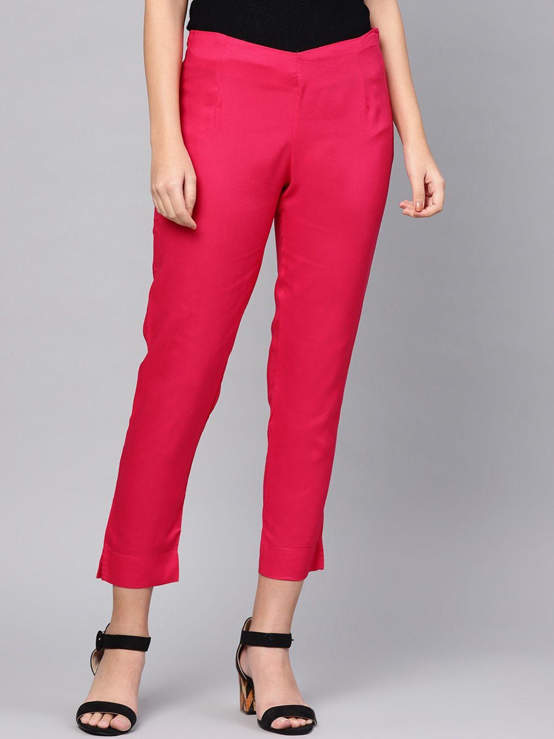 varanga women pink straight fit regular trousers