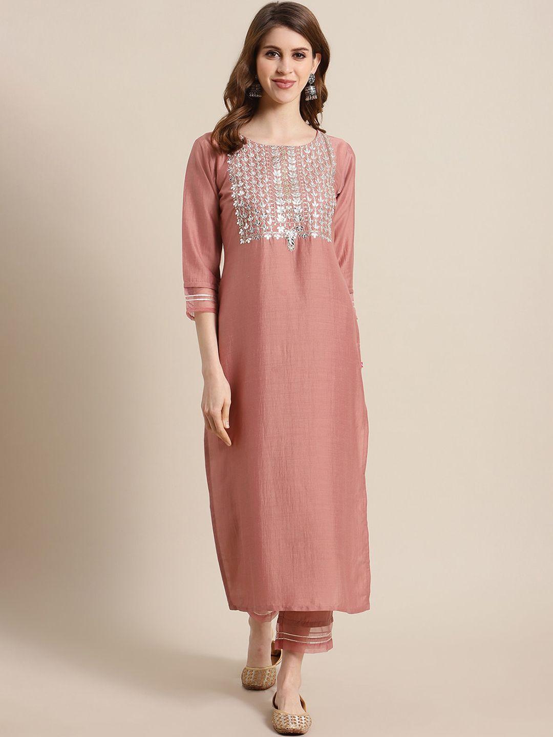 varanga women pink yoke design kurta with trousers