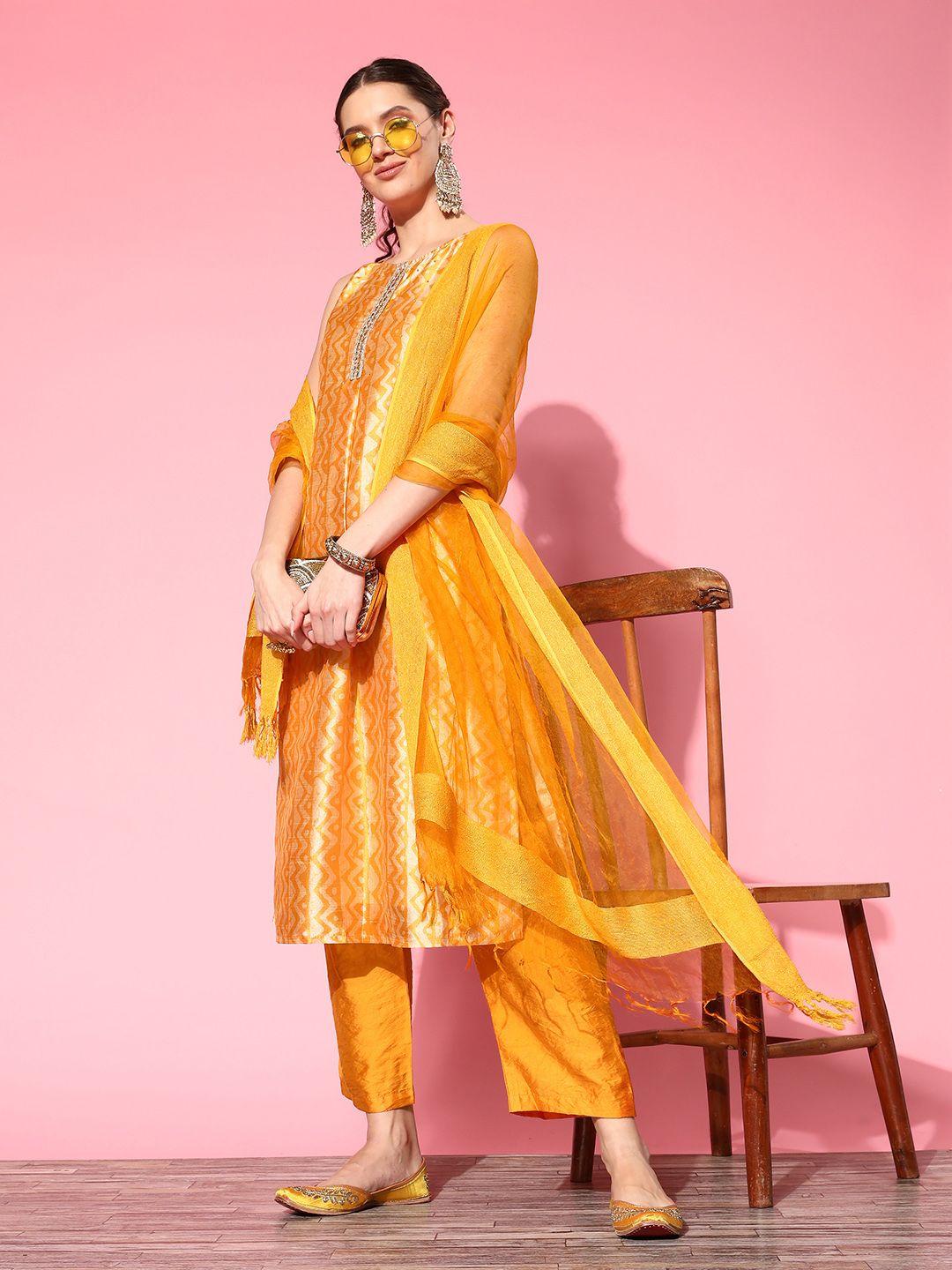 varanga women printed sequinned kurta with trousers & dupatta