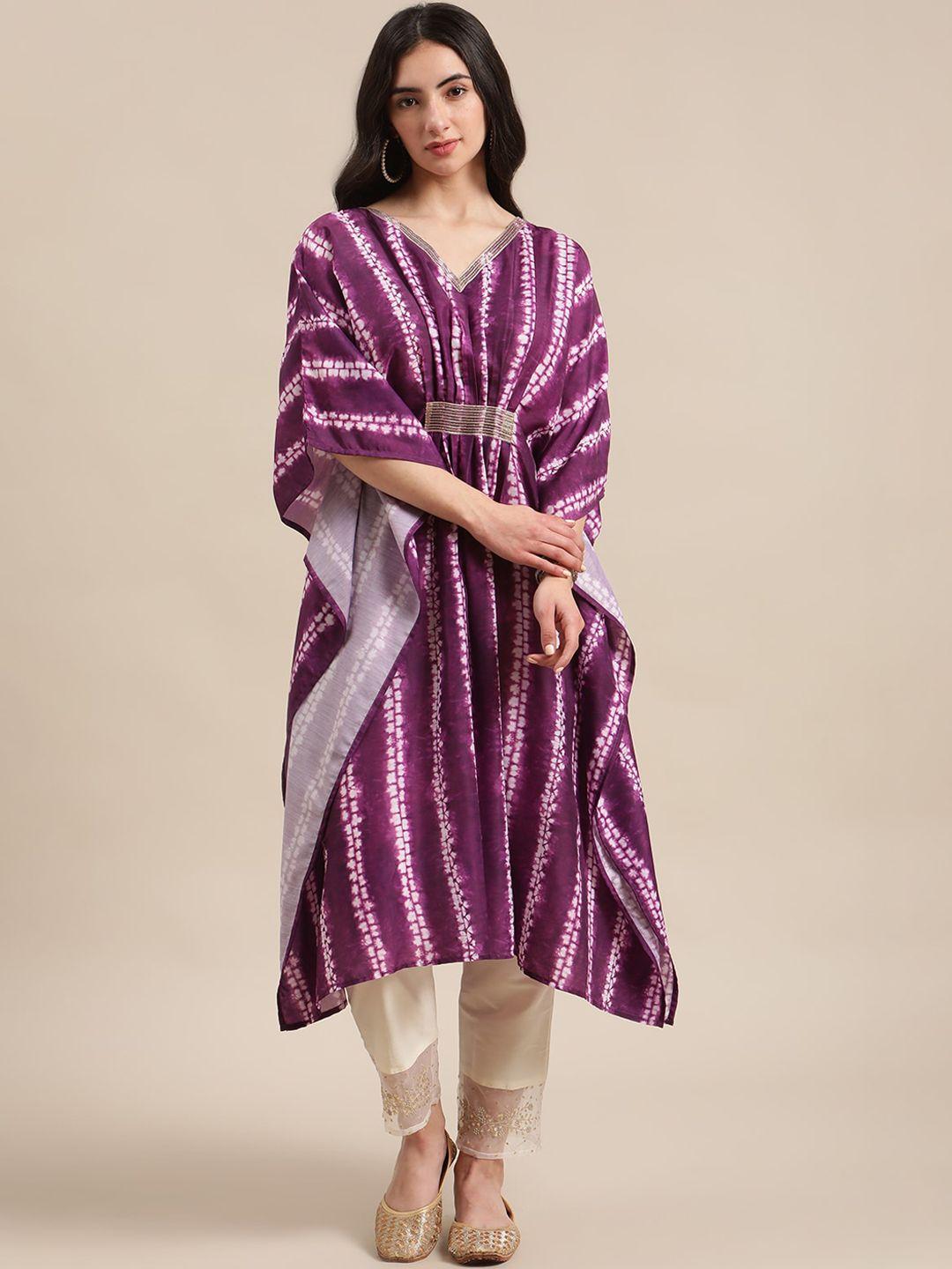 varanga women purple & white dyed flared sleeves kaftan kurta