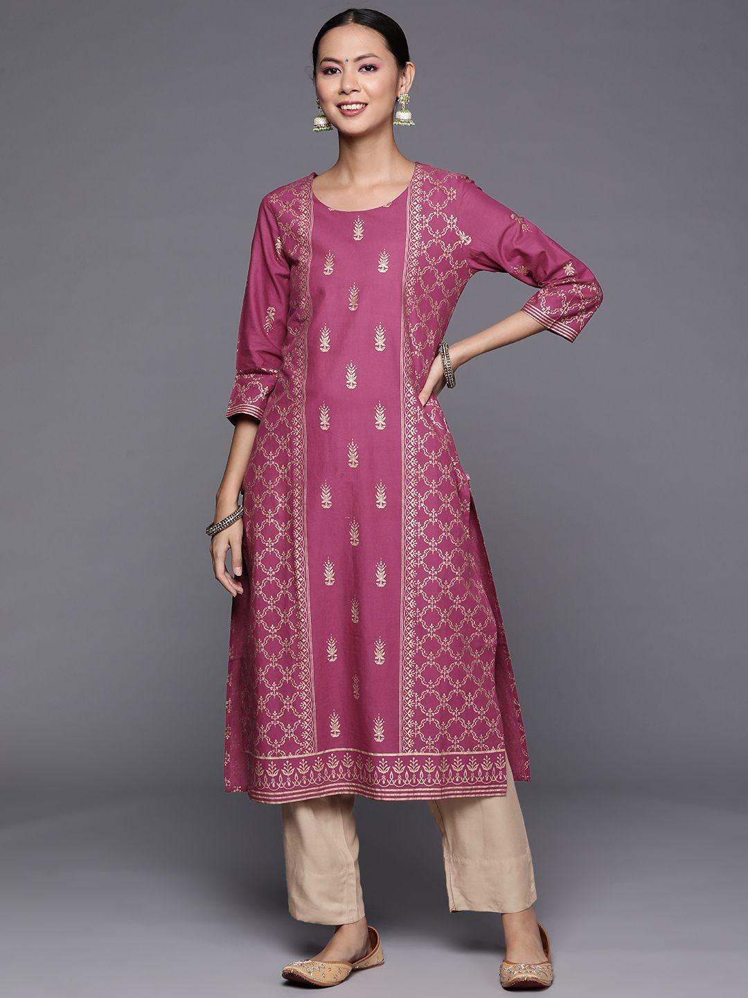varanga women purple ethnic motifs printed pure cotton kurta with trousers