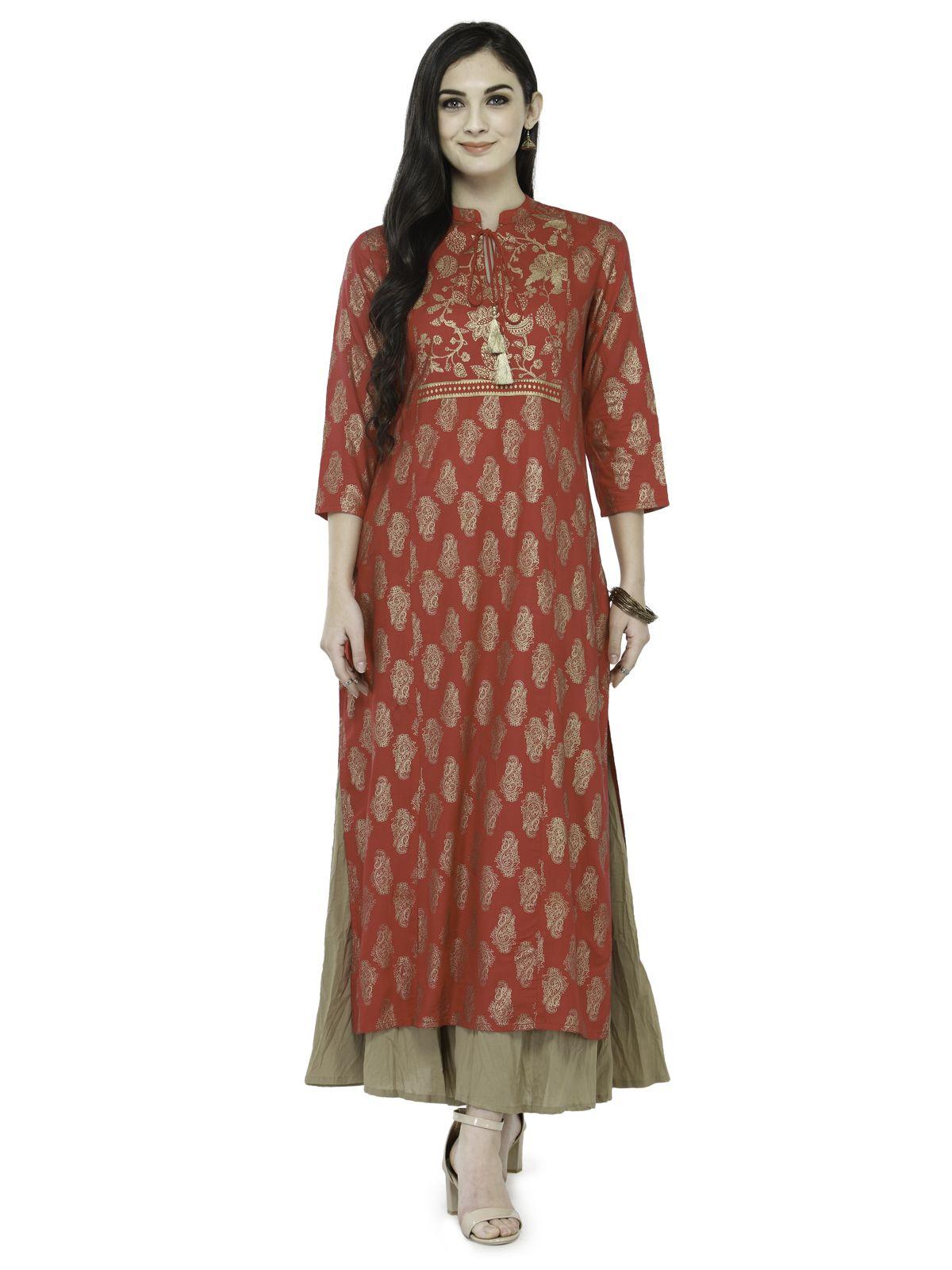 varanga women red & gold-toned printed kurta with palazzos