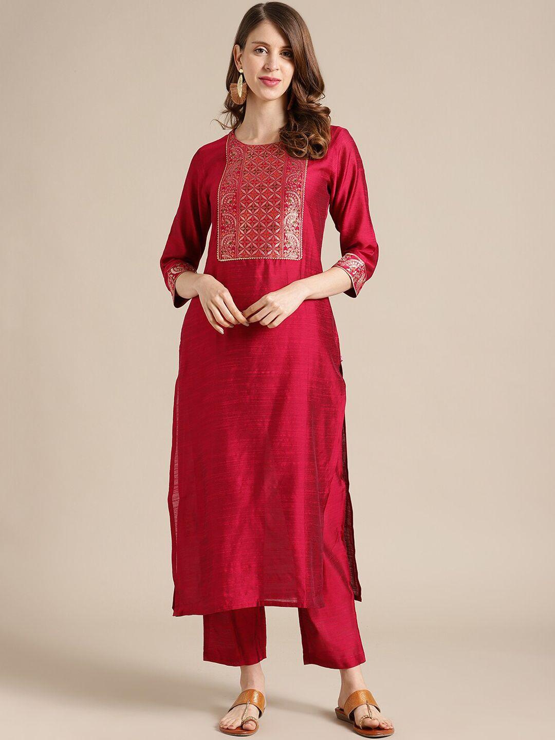 varanga women red ethnic motifs yoke design kurta with palazzos