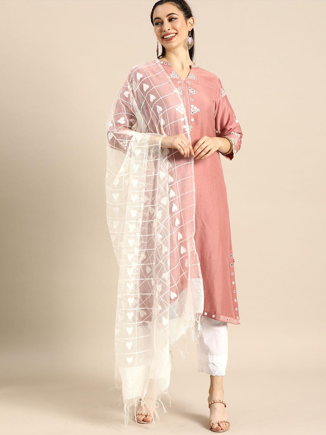 varanga women rose & white embroidered kurta set