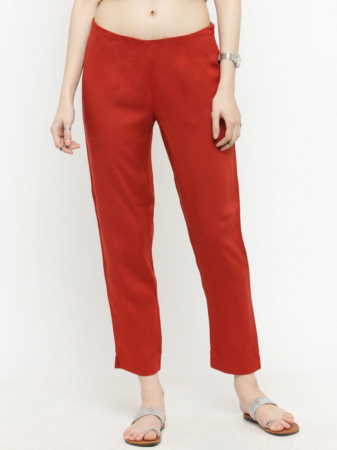 varanga women rust orange straight fit solid regular trousers