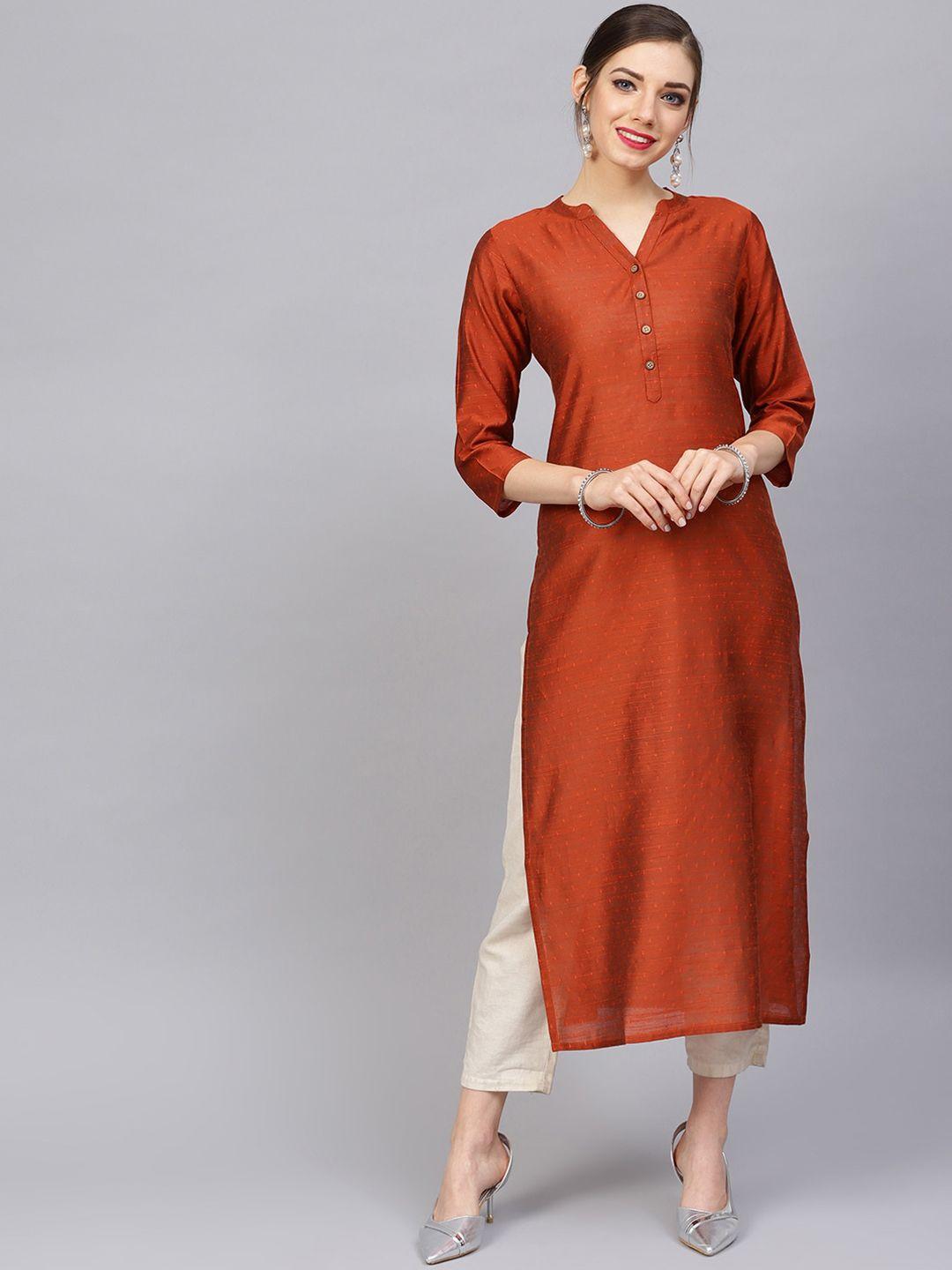 varanga women rust solid dobby kurta