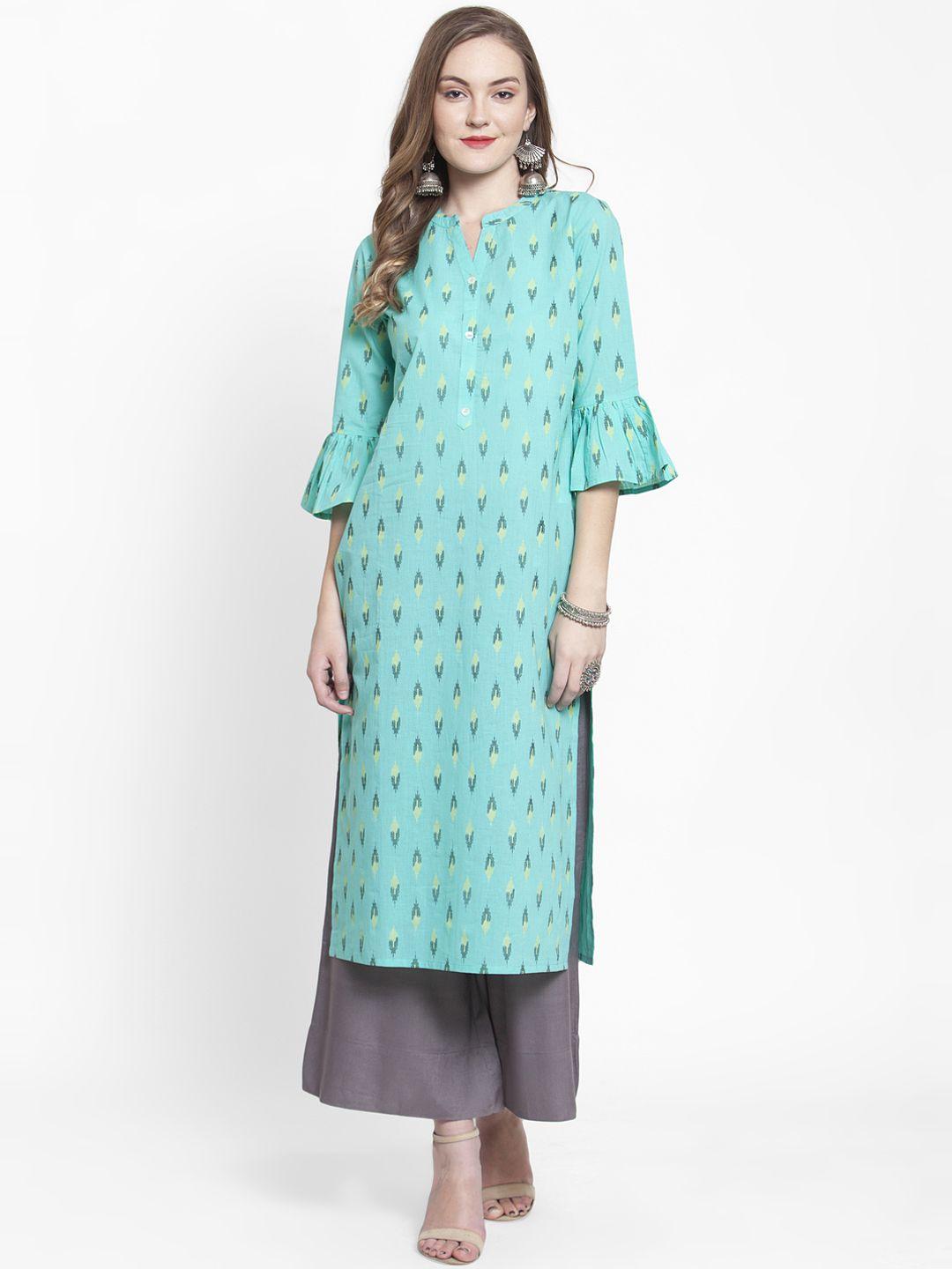 varanga women sea green printed kurta with palazzos