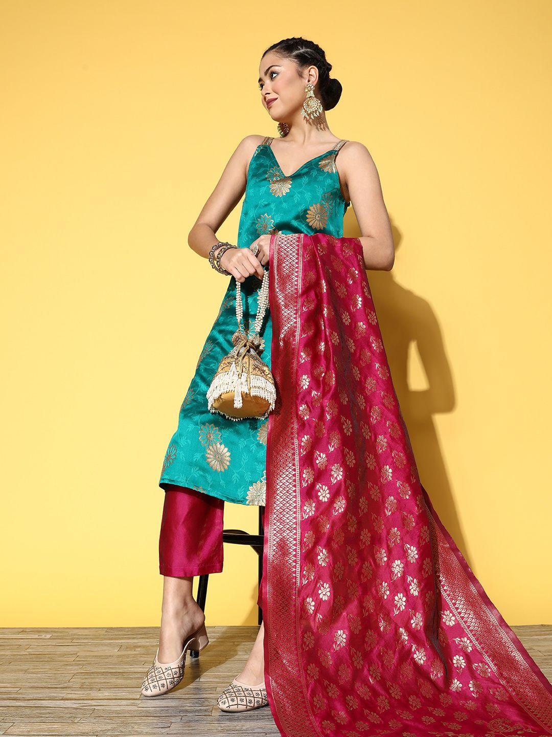 varanga women solid art silk brocade kurta set