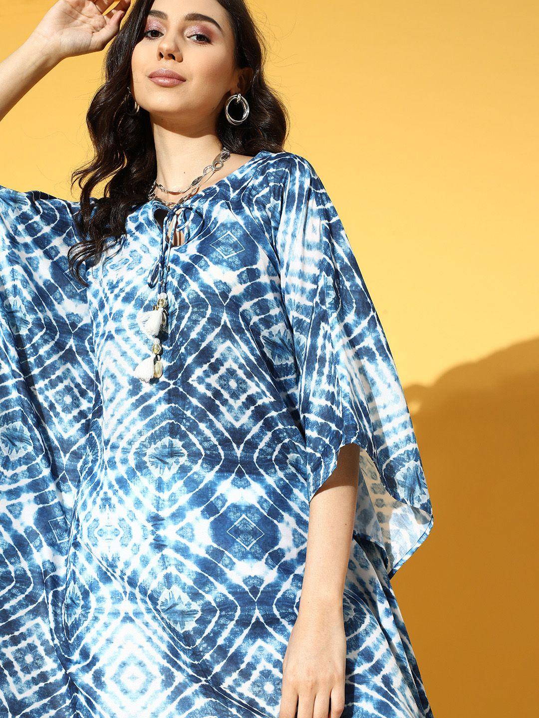 varanga women stunning blue printed kaftan with solid trousers