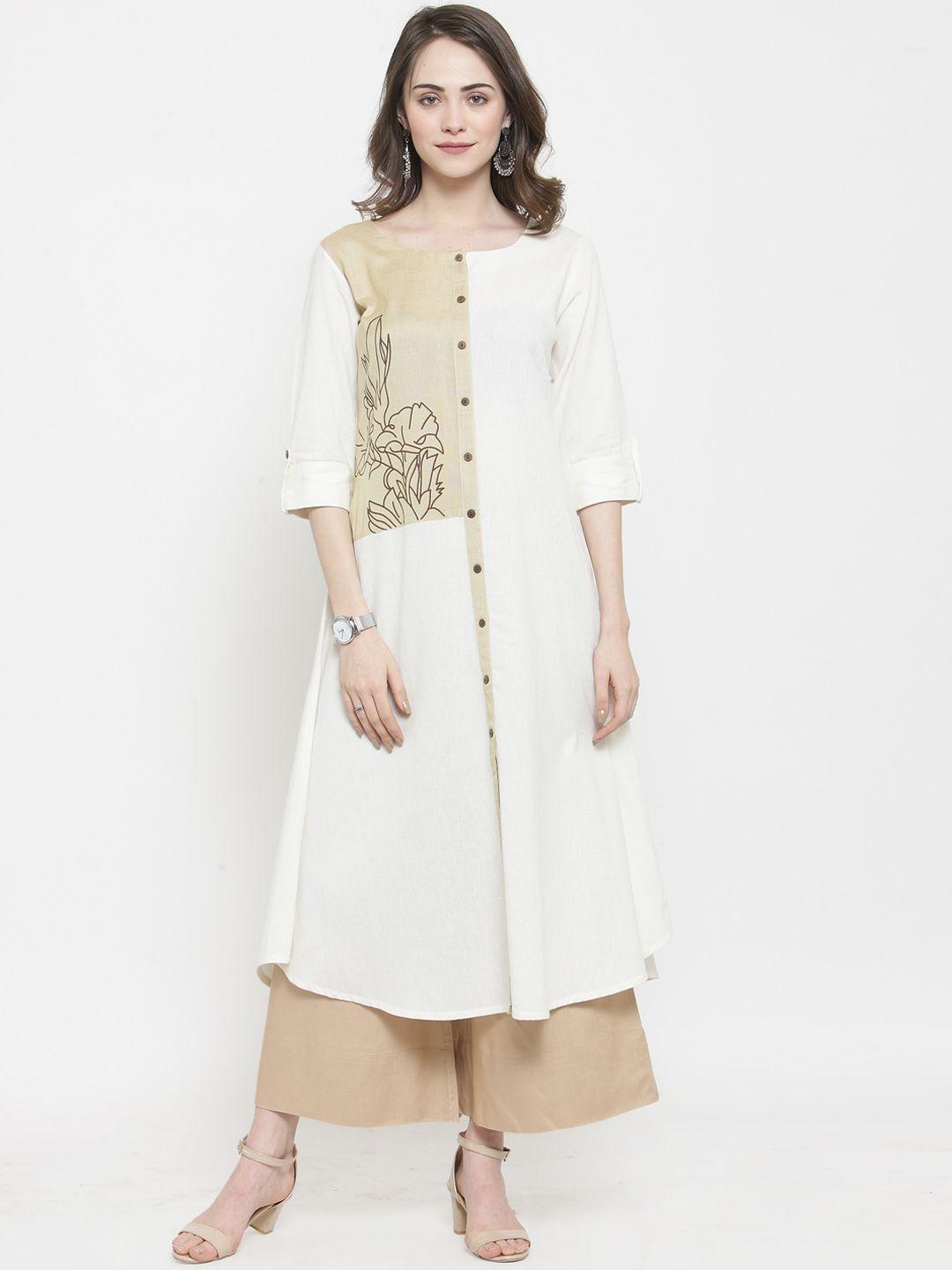 varanga women white & beige printed kurta with palazzos