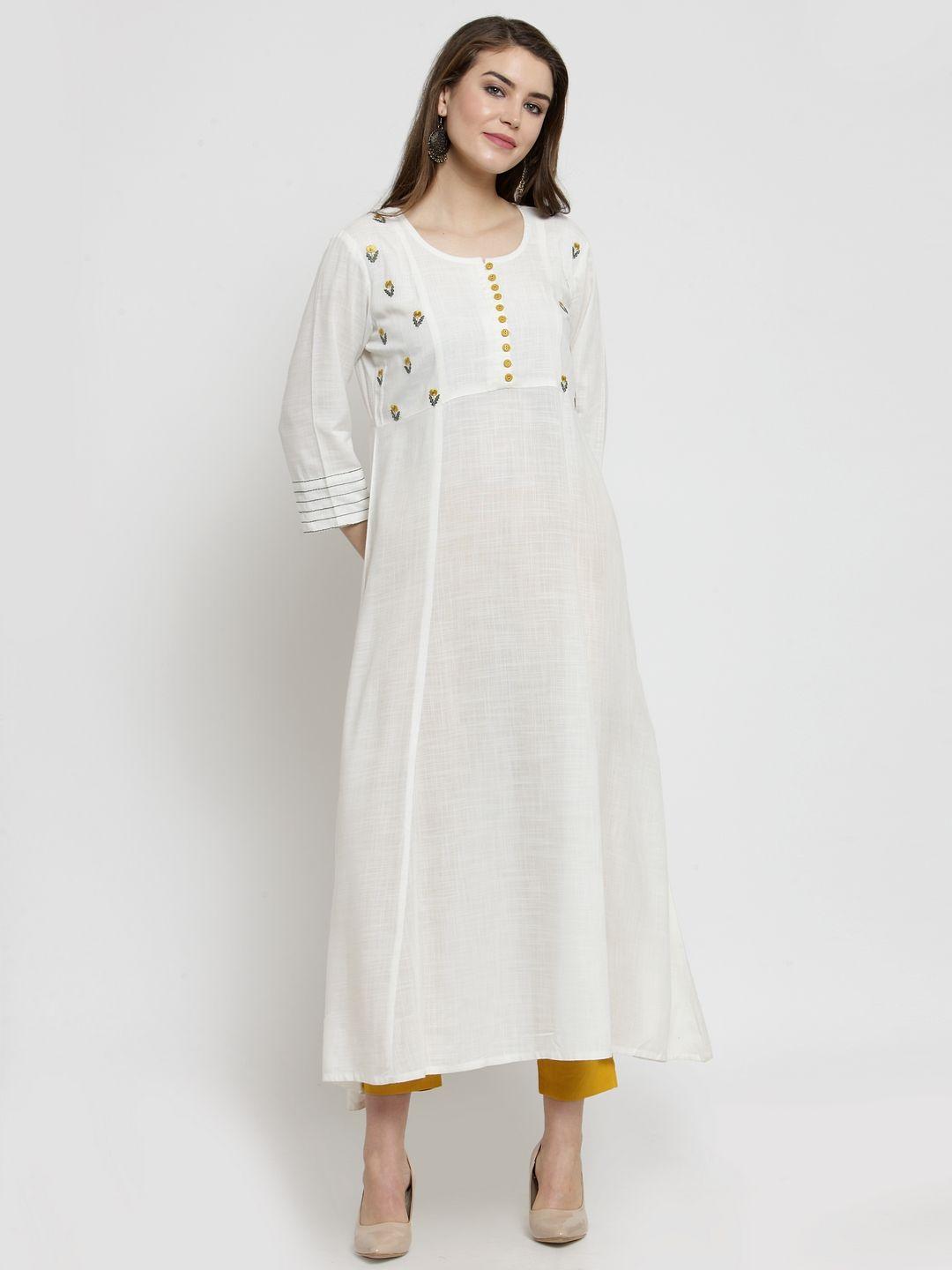 varanga women white & yellow solid kurta with trousers