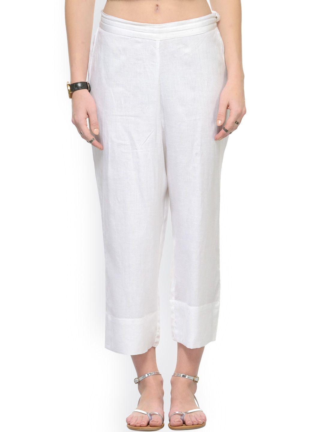 varanga women white regular fit solid parallel trousers