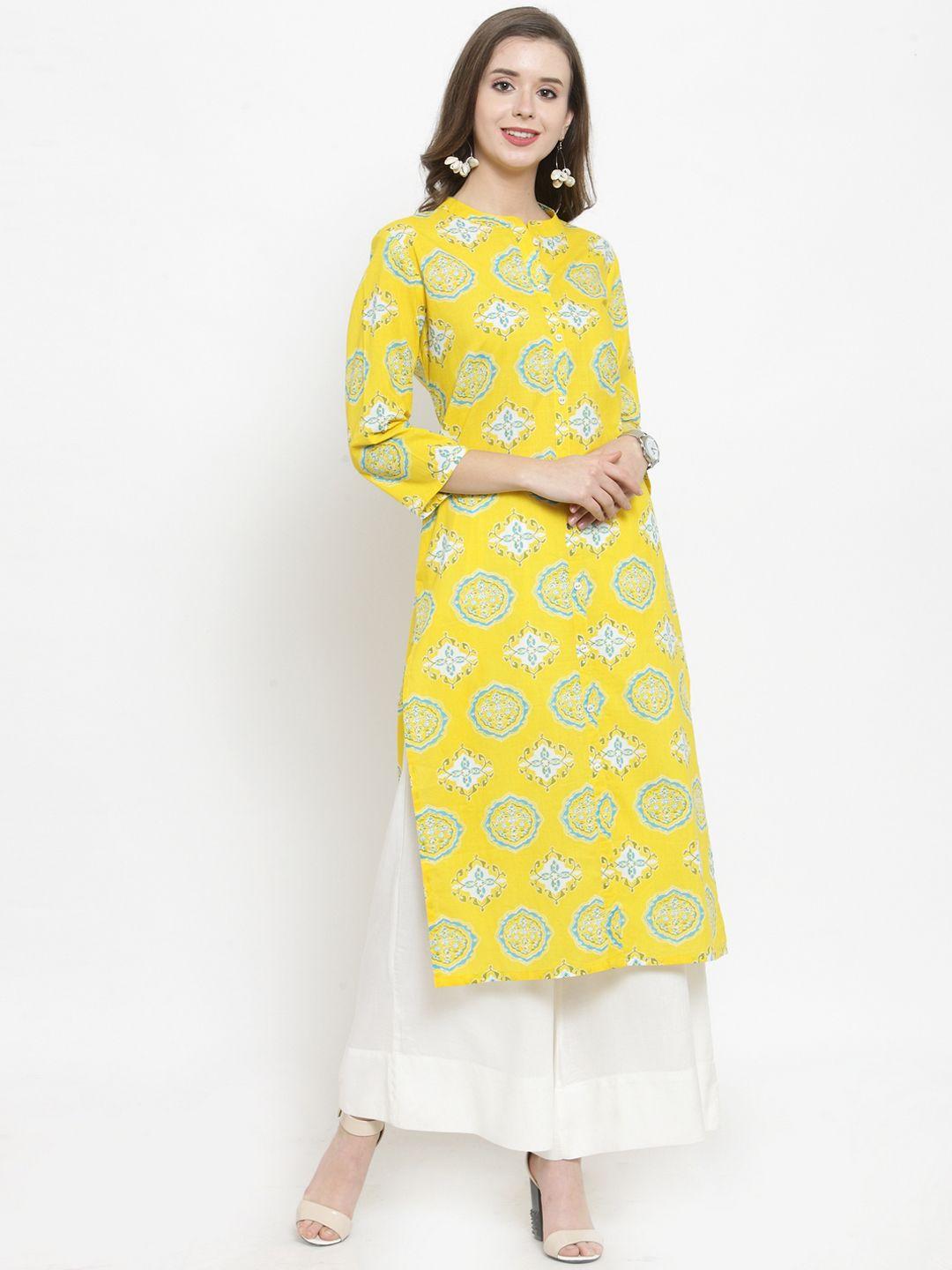 varanga women yellow & white printed kurta with palazzos