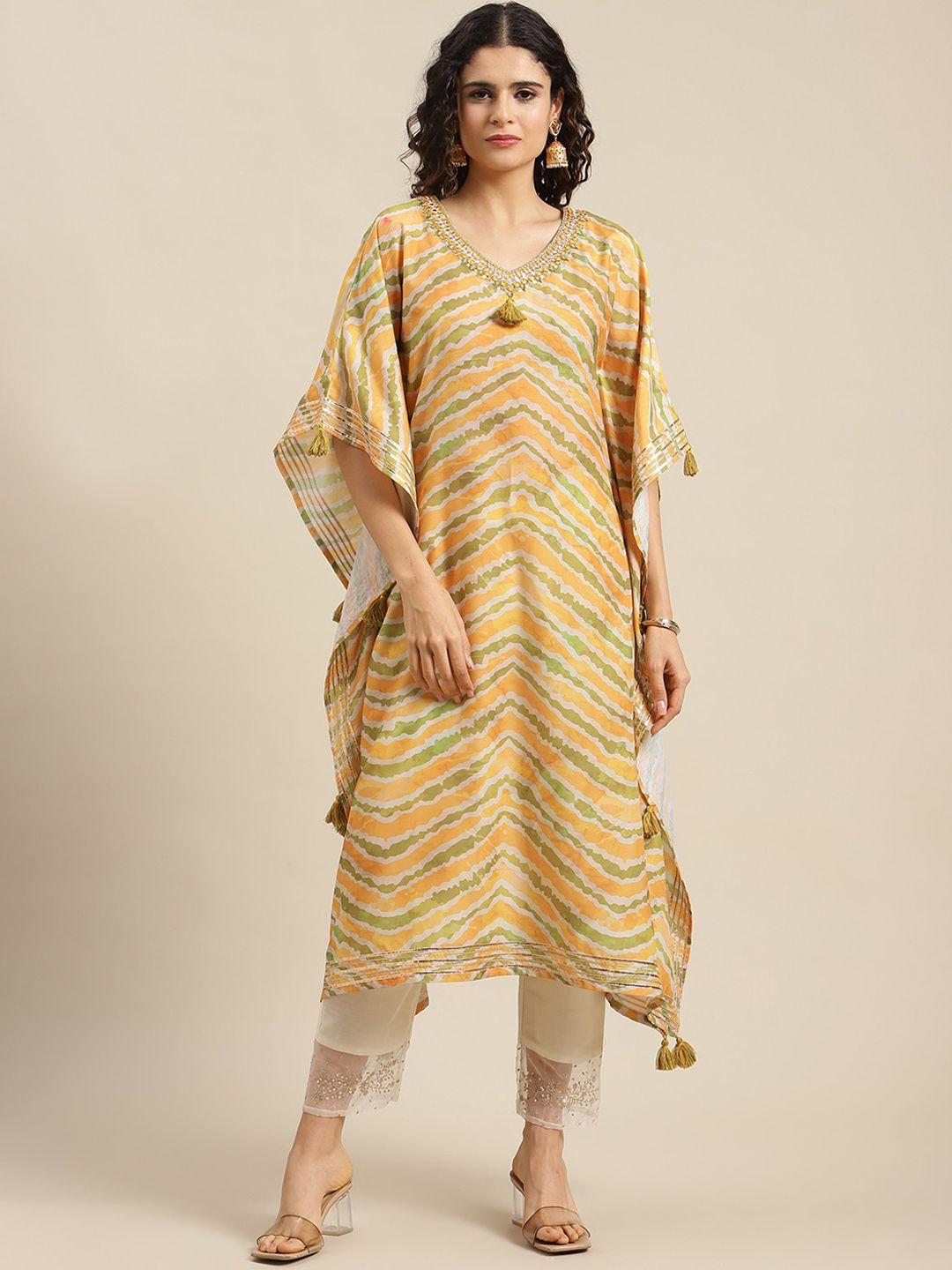 varanga women yellow striped flared sleeves kaftan kurta