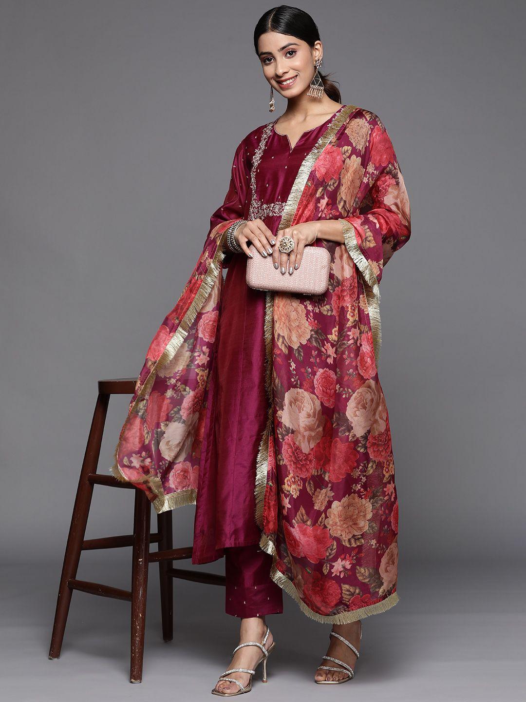 varanga women yoke design sequinned chanderi silk kurta with trousers & dupatta
