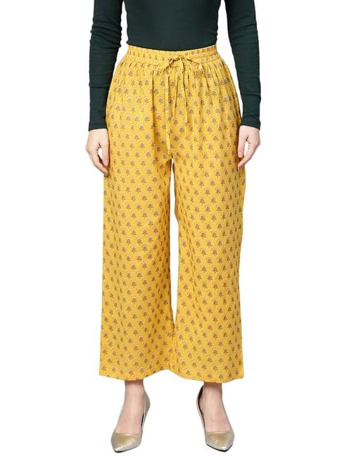 varanga yellow cotton floral print palazzos