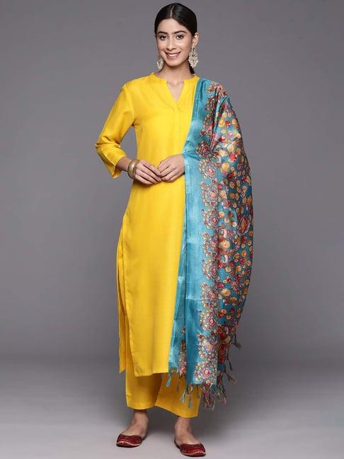 varanga yellow cotton kurta pant set with dupatta