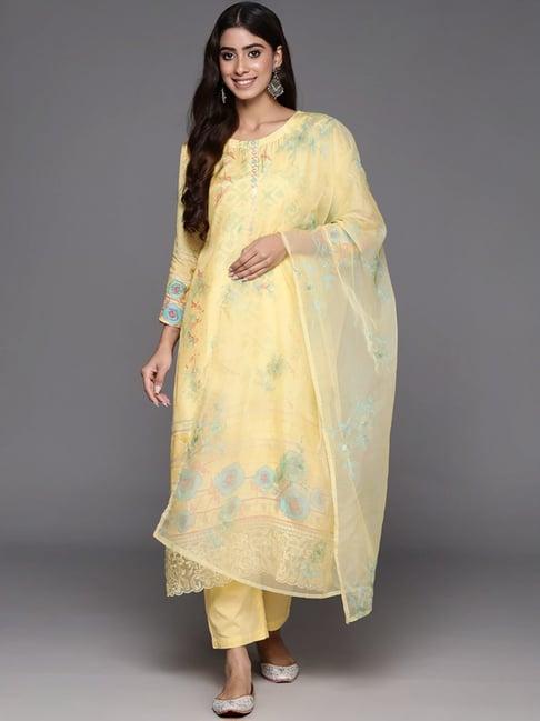varanga yellow printed kurta pant set with dupatta