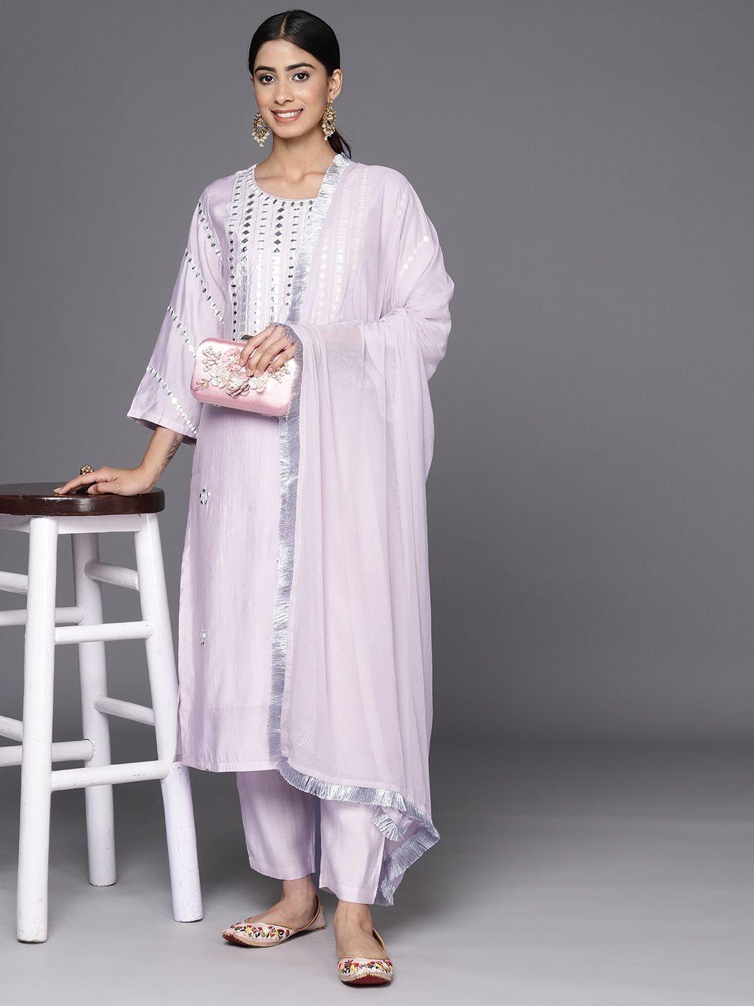 varanga yoke design regular mirror work kurta with trousers & with dupatta