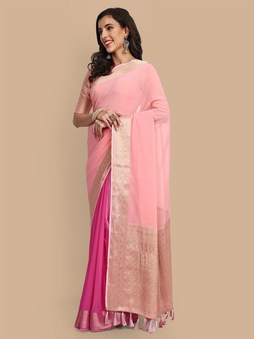 vardha pink woven design zari pure georgette banarasi saree