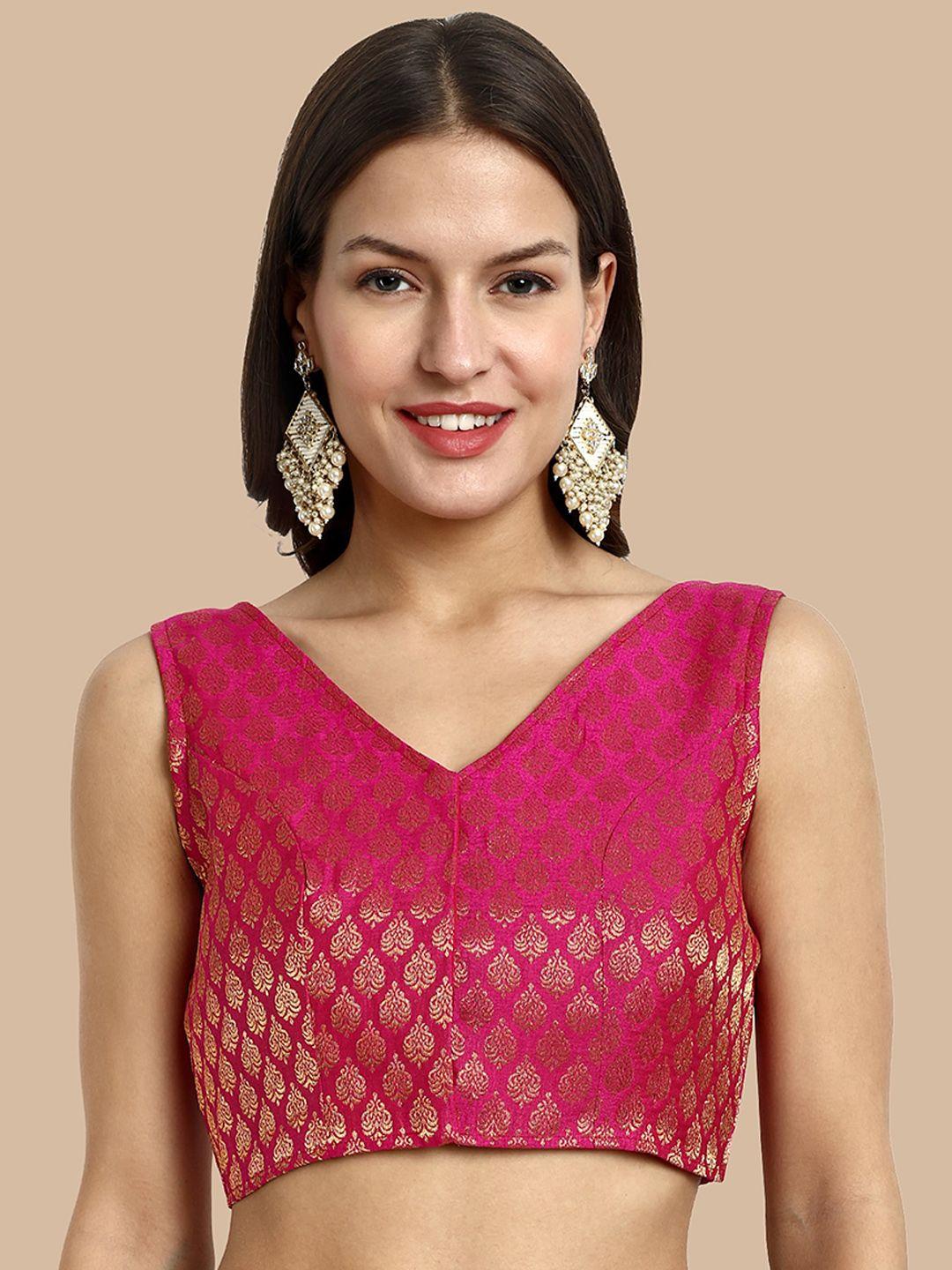 vardha woven design v-neck sleeveless brocade saree blouse