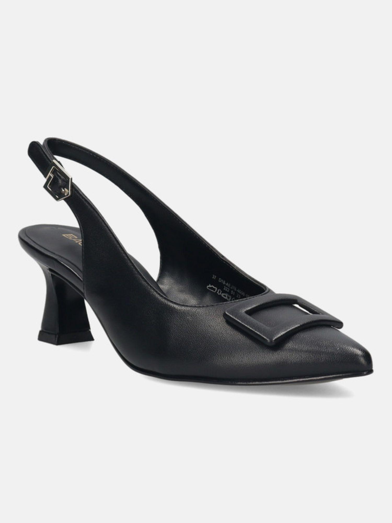 varese black leather womens back strap heels