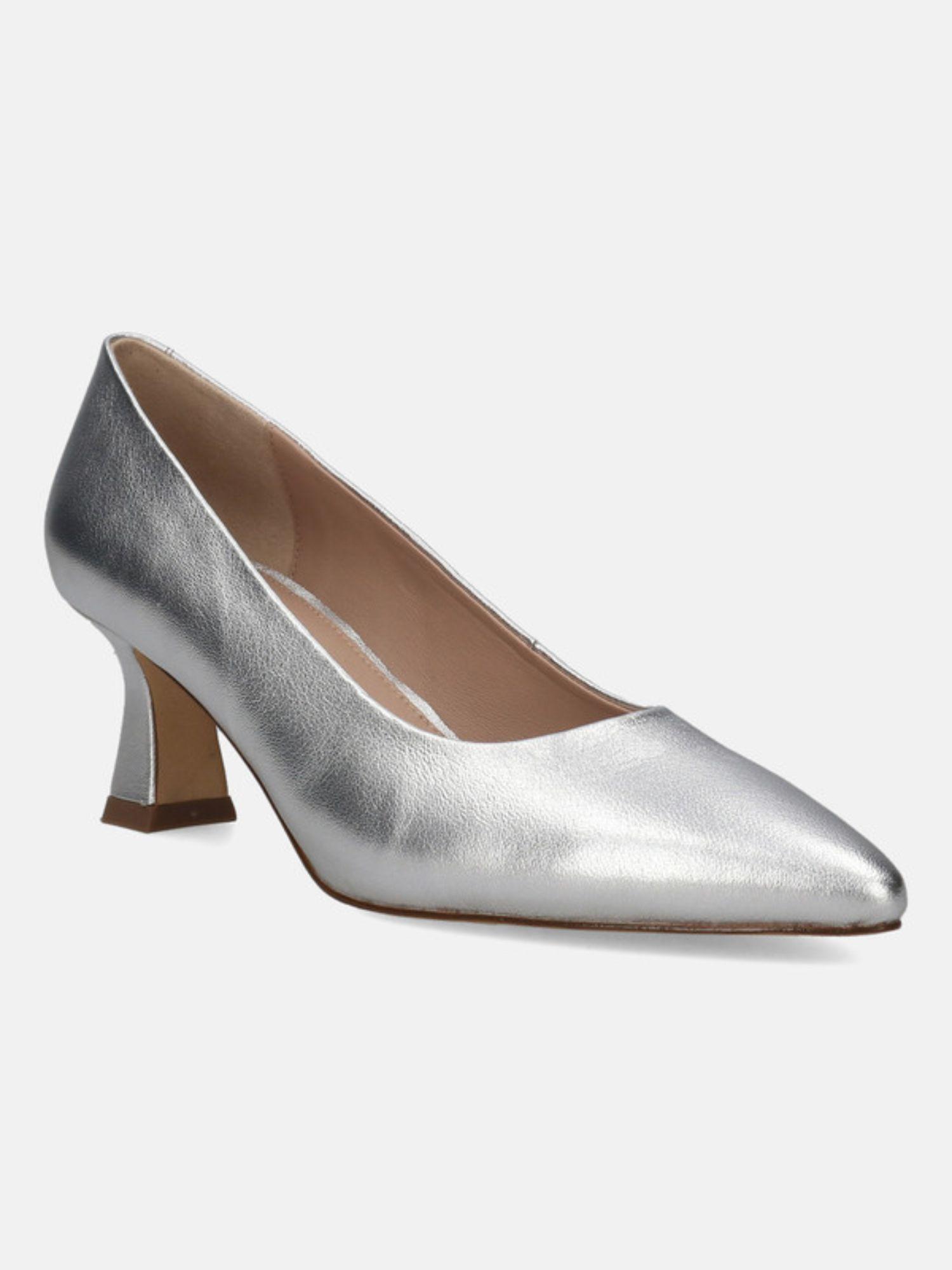 varese silver leather womens heels