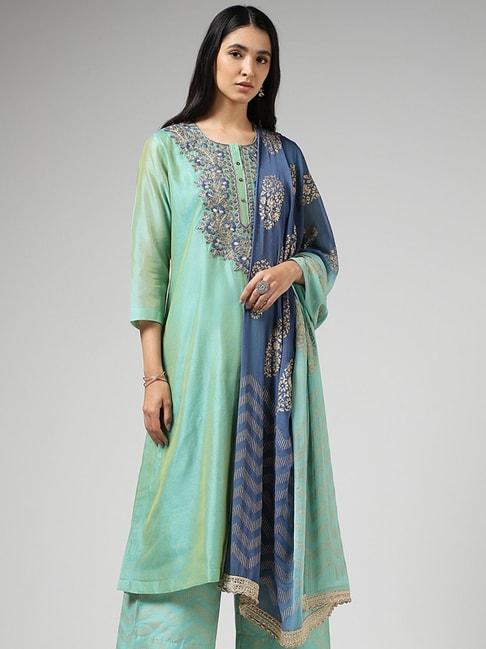 vark by westside embroidered light green kurta with palazzos & dupatta