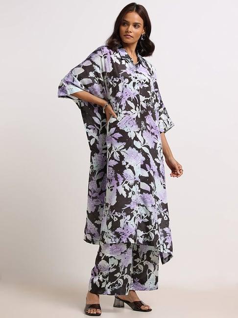 vark by westside black floral kaftan set