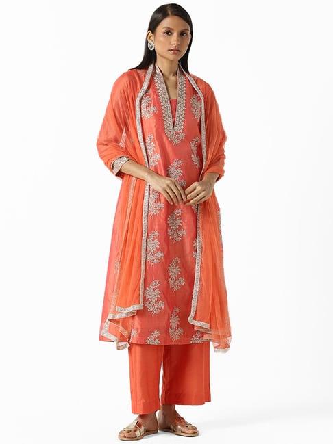 vark by westside coral kimono cross stitch kurta with pants & dupatta