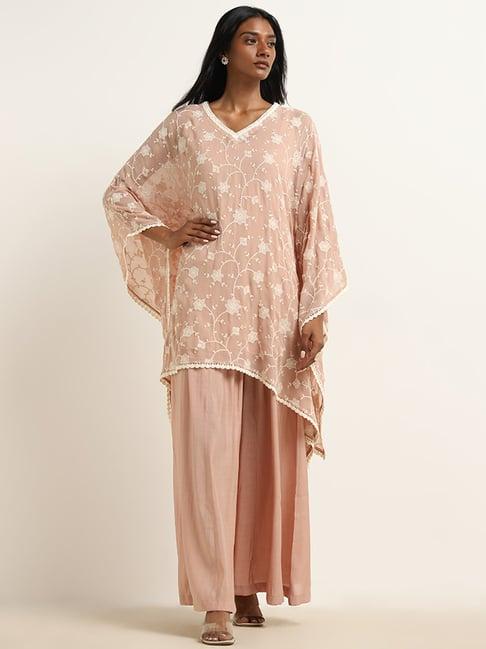 vark by westside dull pink floral kaftan and mid-rise palazzos set