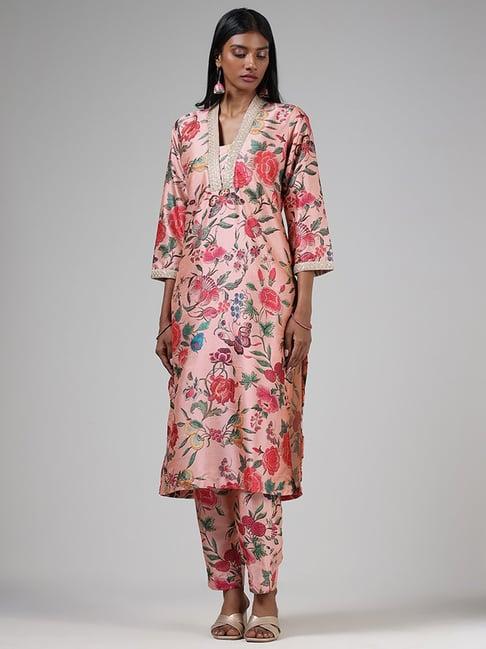 vark by westside floral printed pink kurta & pant set