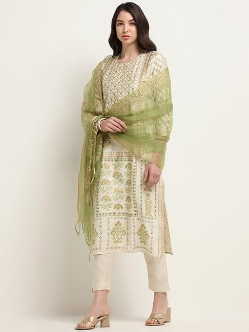 vark by westside green floral embroidered kurta set