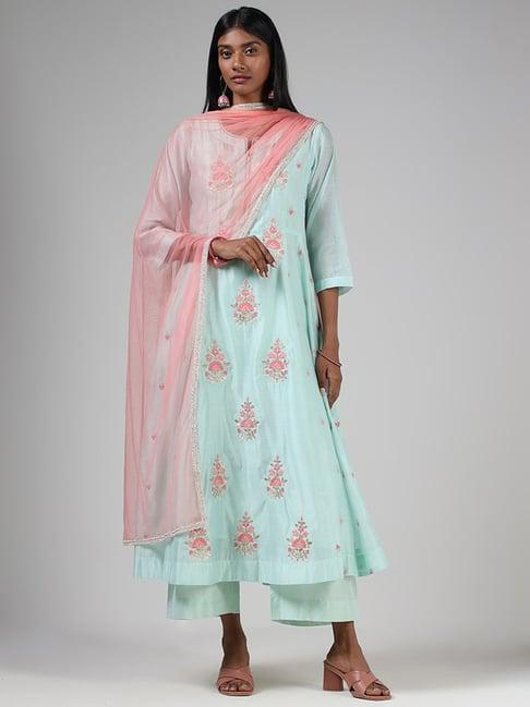 vark by westside light blue embroidered kurta, pants & dupatta set