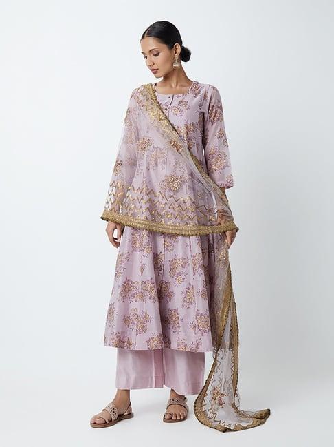 vark by westside lilac anarkali, inner, palazzo, and dupatta