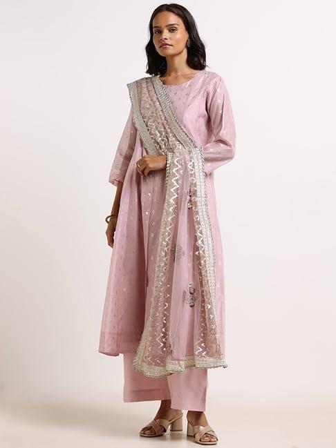 vark by westside lilac embroidered kurta, inner, pants & dupatta set