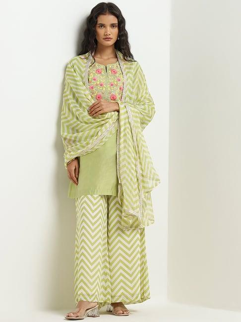 vark by westside lime floral straight kurti, palazzos, and dupatta set