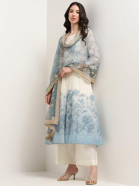 vark by westside off-white embroidered kurta, pants & dupatta set