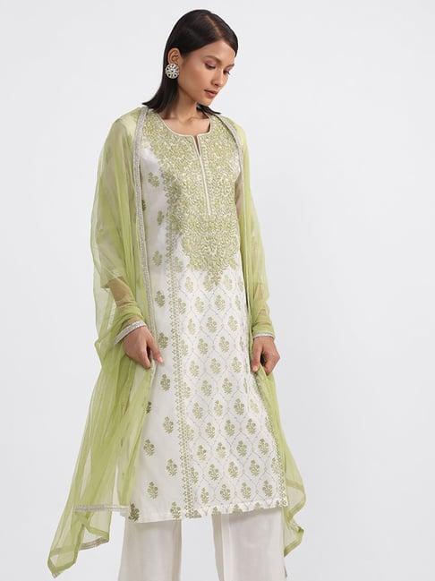 vark by westside off-white embroidered kurta with bottom and dupatta