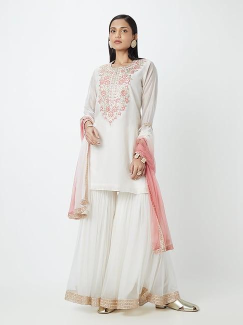 vark by westside off-white kurta, sharara and dupatta