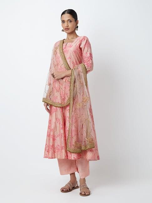 vark by westside peach anarkali, inner, palazzo, and dupatta