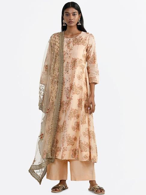 vark by westside peach floral kurta, inner with palazzos & dupatta