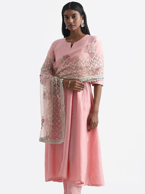 vark by westside pink floral embroidered kurta with pants & dupatta