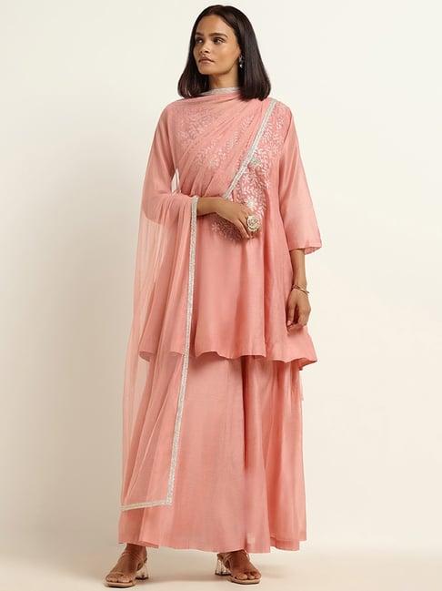 vark by westside pink kurta, palazzos & dupatta set