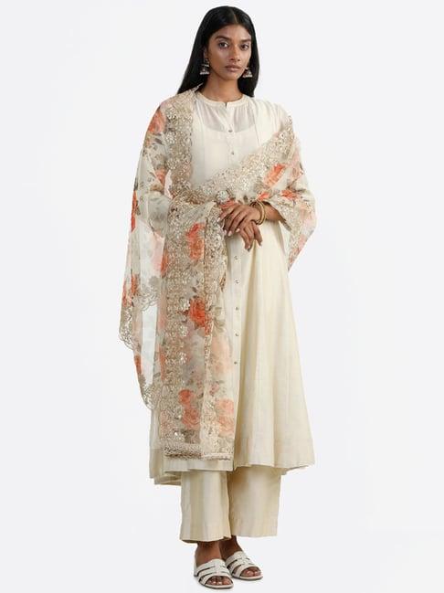 vark by westside plain beige kurta, inner, palazzos & printed dupatta